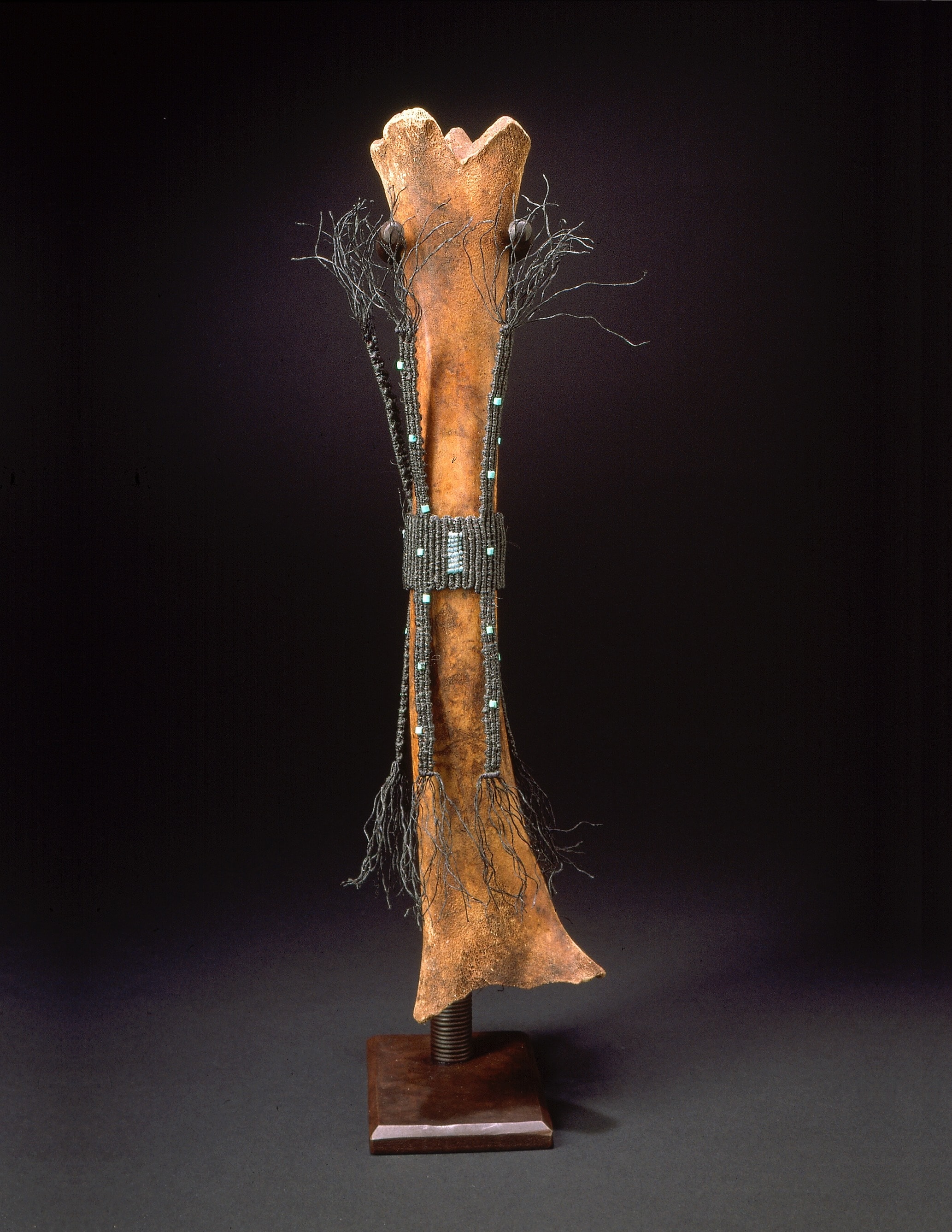 Dweller of the Night Sky — bone sculpture with beaded wrap and wire branches